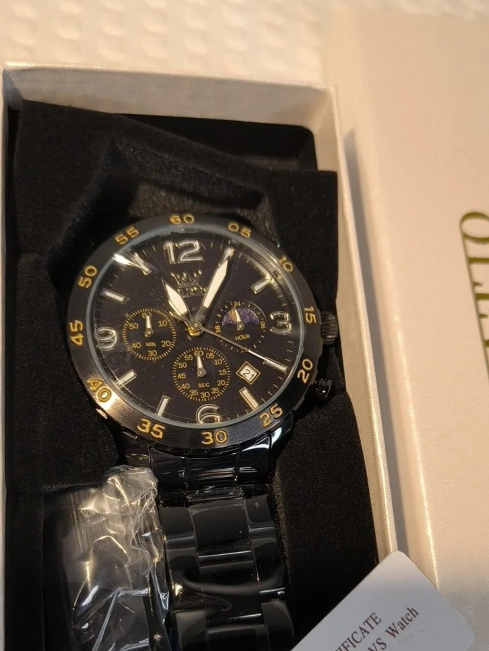 Olevs 3678 Black and Gold Men's Chronograph Watch Waterproof
